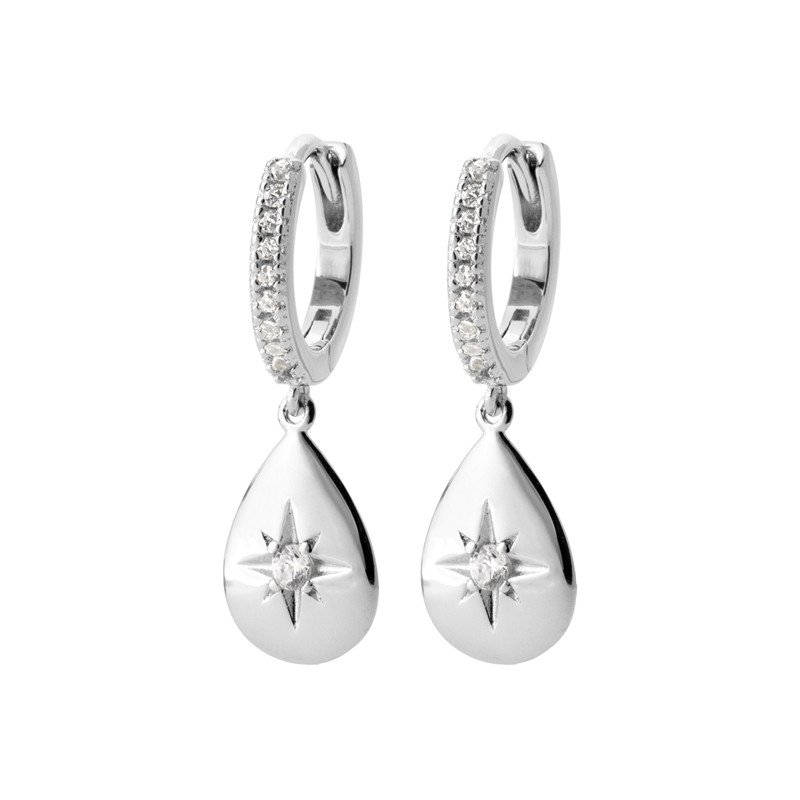 Créoles Goutte Étoile Argent Rhodié
