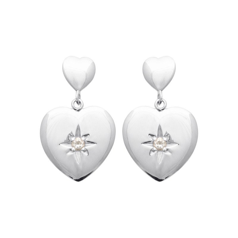 Boucles d'oreilles Cœurs Scintillants en Argent Rhodié