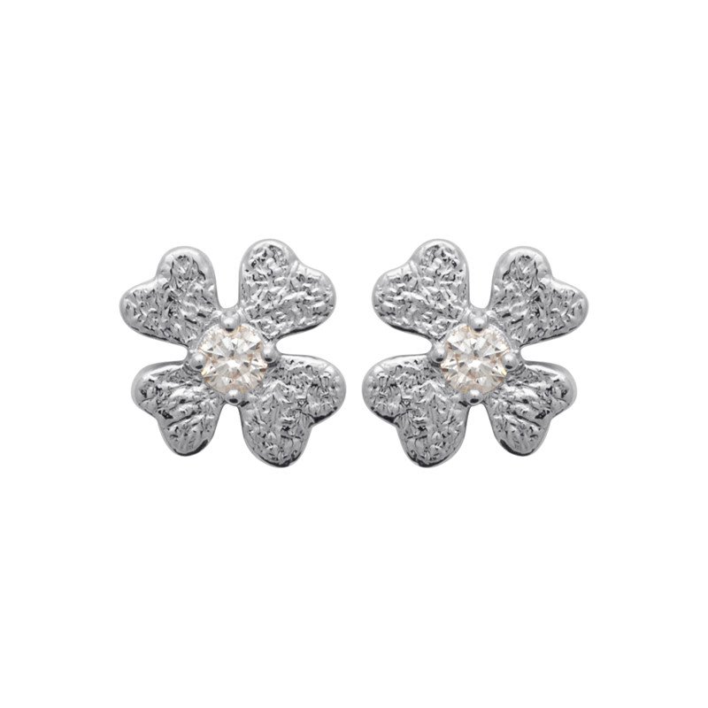 Puces d'Oreilles Trèfle Argent Rhodié Zirconium