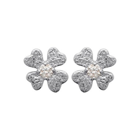 Puces d'Oreilles Trèfle Argent Rhodié Zirconium