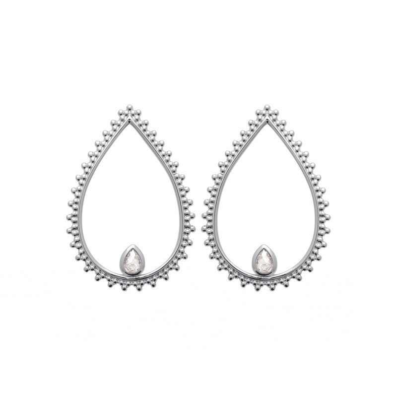Boucles d'oreilles Goutte Perlée Argent Rhodié et Oxyde de Zirconium