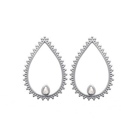 Boucles d'oreilles Goutte Perlée Argent Rhodié et Oxyde de Zirconium