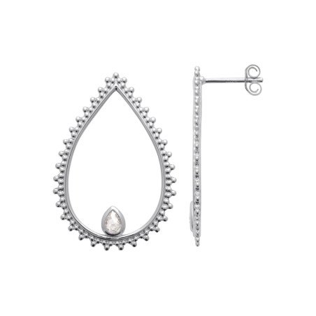 Boucles d'oreilles Goutte Perlée Argent Rhodié et Oxyde de Zirconium