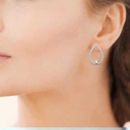 Boucles d'oreilles Goutte Perlée Argent Rhodié et Oxyde de Zirconium