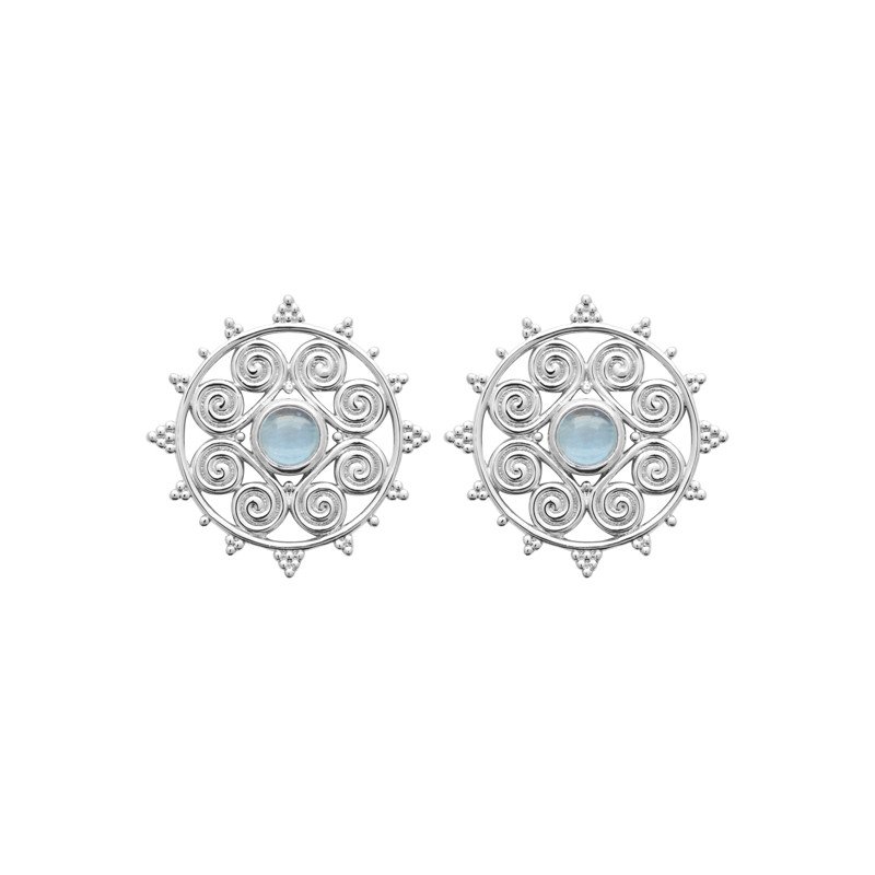 Boucles d'Oreilles Argent Volutes et Pierre Bleue