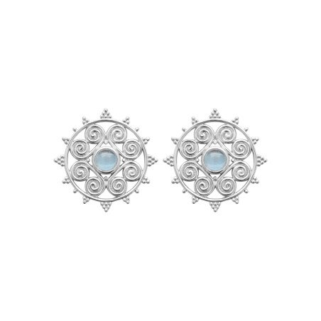 Boucles d'Oreilles Argent Volutes et Pierre Bleue