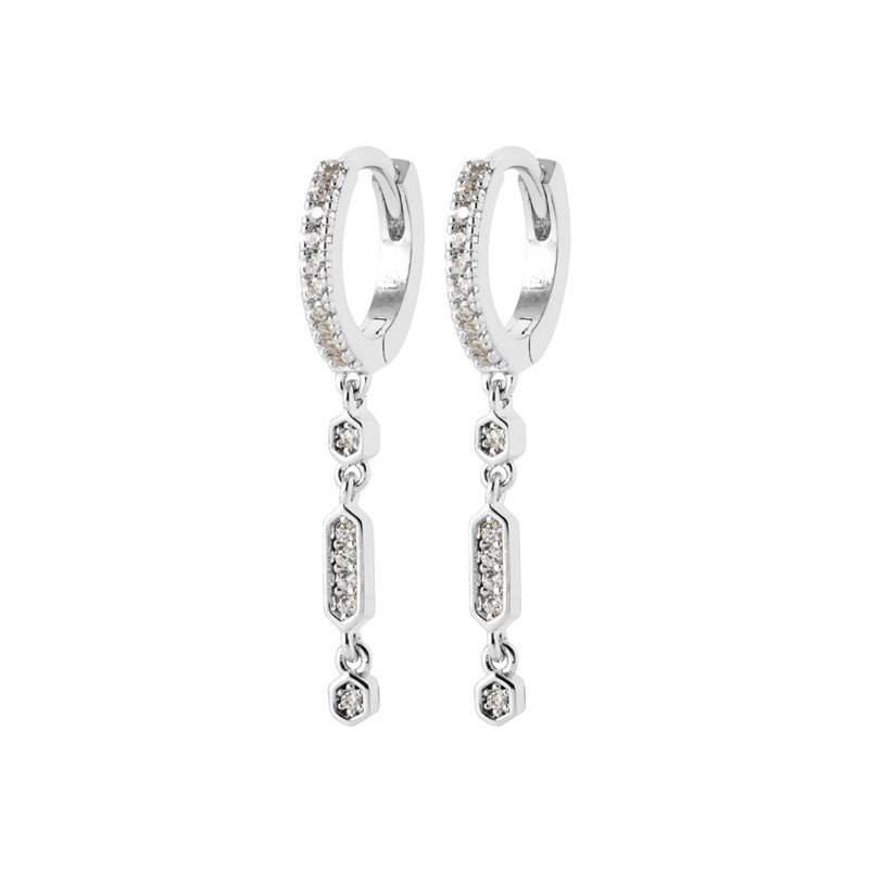 Boucles d'Oreilles Créoles Pendantes Scintillantes en Argent Rhodié