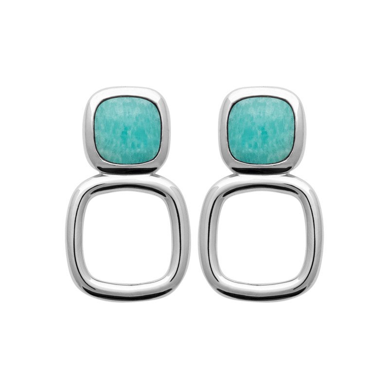 Boucles d'Oreilles Géométriques Amazonite Argent Rhodié
