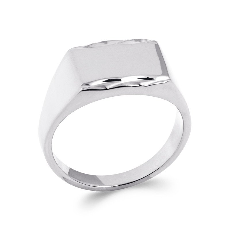 Bague Chevalière Argent Rhodié Facettes