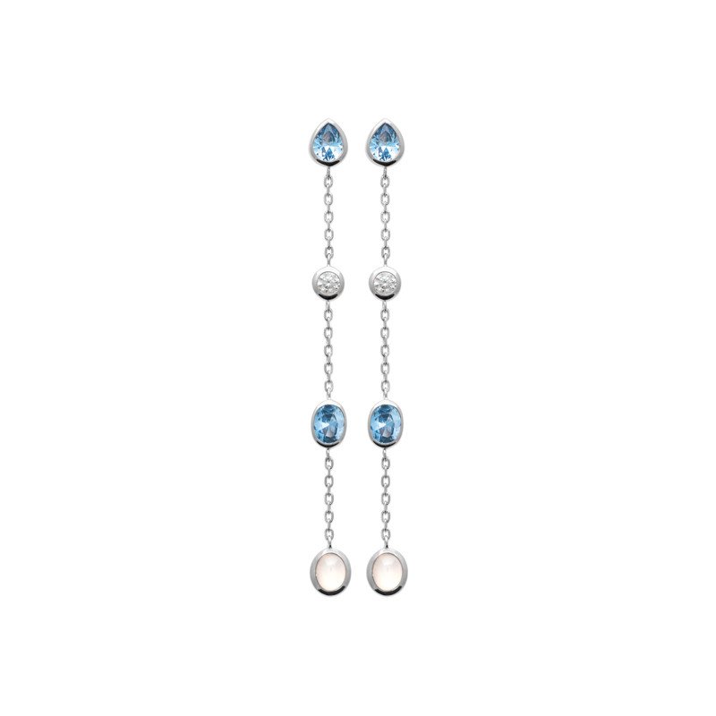 Boucles d'Oreilles Pendantes Argent Rhodié & Pierres Multicolores