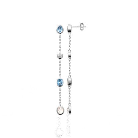 Boucles d'Oreilles Pendantes Argent Rhodié & Pierres Multicolores